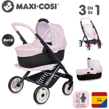 Smoby - Maxi-cosi 3-in-1 doll pram, carrying basket + buggy - for dolls up to 42 cm Not included - Freely rotating front wheels,