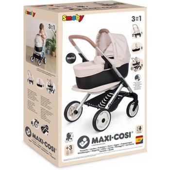 Smoby - Maxi-cosi 3-in-1 doll pram, carrying basket + buggy - for dolls up to 42 cm Not included - Freely rotating front wheels,