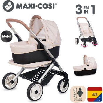 Smoby - Maxi-cosi 3-σε-1 Καροτσάκι Κούκλας, Καλάθι Μεταφοράς + Καρότσι - για Κούκλες έως 42 cm Δεν Περιλαμβάνεται - Ελεύθερα Περ