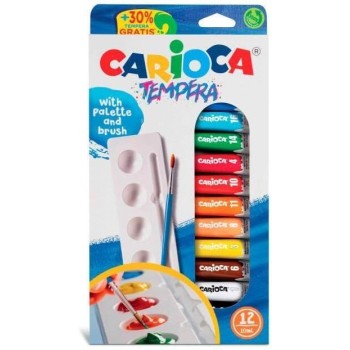 Τέμπερες Carioca 10Ml Με Παλέτα Και Πινέλο 12 Τεμάχια 40012 8003511400125