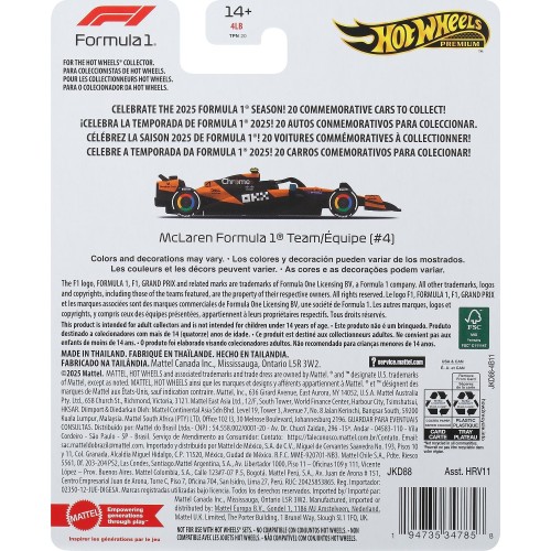 Mattel Hot Wheels 1:64 Scale Premium Die-cast Formula 1 Collectible Toy Race Car (styles May Vary) HRV11 / JKD88 194735347858