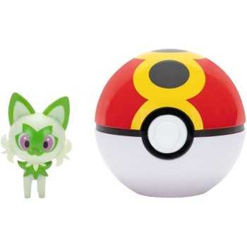 Jazwares Pokemon Clip N Go 2 Fight Figure Sprigatito With Repeat Pokeball - Toy Figure for Kids 4+ - Office Pokemon Product for 