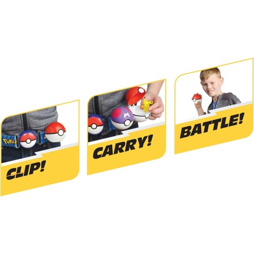 Jazwares Pokemon Pkw4171 - Pikachu Clip 'N Go Bandolier Set - Pikachu Battle Figure, Poke Ball, Turbo Ball, Strap and Bandolier,