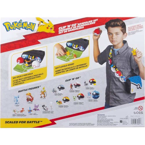 Jazwares Pokemon Pkw4171 - Pikachu Clip 'N Go Bandolier Set - Pikachu Battle Figure, Poke Ball, Turbo Ball, Strap and Bandolier,