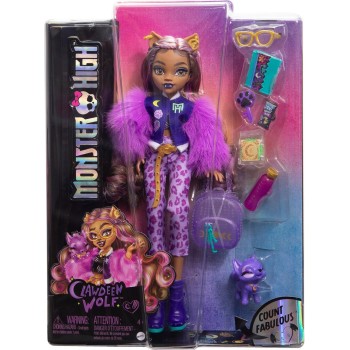 Mattel Monster High Clawdeen Wolf Fashion Doll With Pet Dog Crescent and Accessories HRP65 194735183579