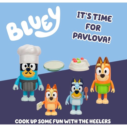 Giochi Preziosi Bluey It's Time For Pavlova With This Pavlova 4 Pack, Includes, Bingo, Bandit In His Chef Hat And Chilli And 2 A