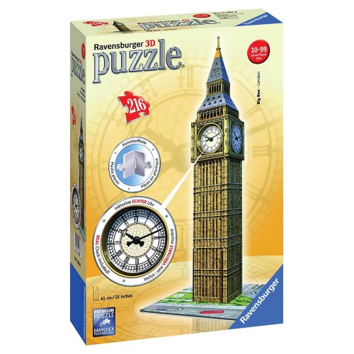 Ravensburger Παζλ 3D 216Τμχ Big Ben Ρολόι ΝΕΟ ΜΕ ΑΛΗΘΙΝΟ ΡΟΛΟΙ 12586 4005556125869