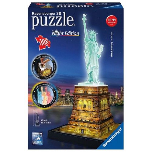Ravensburger Παζλ 3D 108Τμχ Άγαλμα Της Ελευθερίας Νυχτερινή Έκδοση 12596 4005556125968