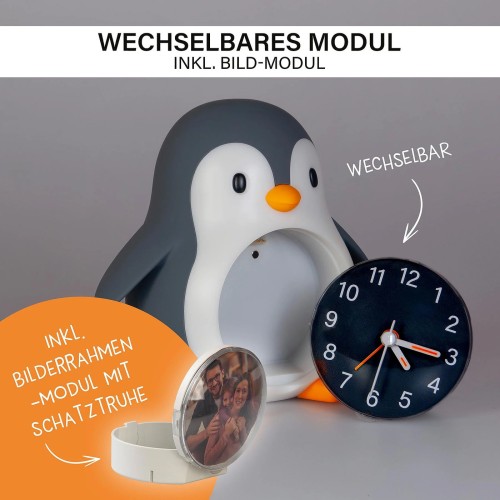 Megalight POPPY PENGUIN Kids Alarm Clock With Wake Up Light & Night Light Warm White 187406.ML.00.01187406.ML. 4064252009903