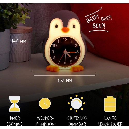 Megalight POPPY PENGUIN Kids Alarm Clock With Wake Up Light & Night Light Warm White 187406.ML.00.01187406.ML. 4064252009903