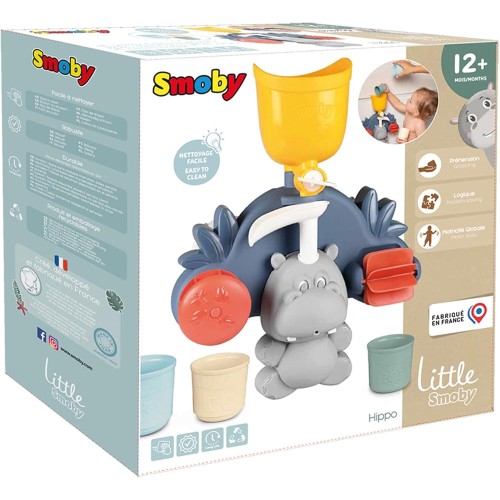 Little Smoby - Hippo bath toy from 1 year - water toy with splash function, cups and suction cups for the bath, bath toy for bab