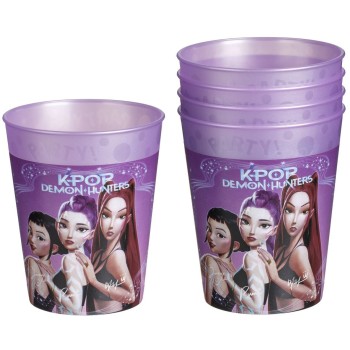 PROCOS Kpop Demon Hunters Ποτήρια Πολλαπλών Χρήσεων Με Ανάγλυφη Χάραξη "PARTY" K-POP Demon Hunters Μωβ Περλέ 250Ml 4Τμχ 098650 5