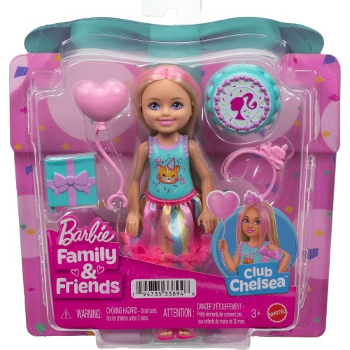 Mattel Barbie Chelsea Club Birthday-themed Small Doll With Pink-streaked Blonde Hair & Party Accessories JJB37 194735338948