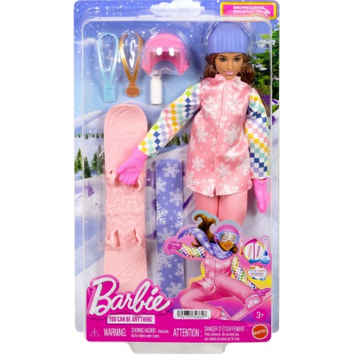 Mattel Barbie Careers Snowboarder Doll In Pink Jacket With 10+ Accessories Including Color-Change Snowboard JKF78 194735348626