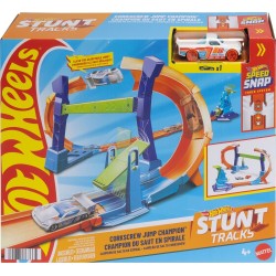 Mattel Hot Wheels Stunt Tracks Corkscrew Jump Champion Track Set & 1:64 Scale Toy Car, Speed Snap Track JLM90 / JLM91 1947353676