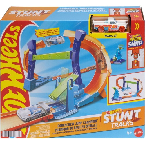 Mattel Hot Wheels Stunt Tracks Corkscrew Jump Champion Track Set & 1:64 Scale Toy Car, Speed Snap Track JLM90 / JLM91 1947353676