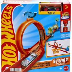Mattel Hot Wheels Stunt Tracks Loop Flag Finish Track Set & 1:64 Scale Die-cast Car, Stunt With a Loop JHK76 / JHK77 19473533396