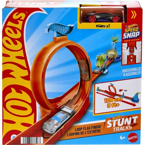 Mattel Hot Wheels Stunt Tracks Loop Flag Finish Track Set & 1:64 Scale Die-cast Car, Stunt With a Loop JHK76 / JHK77 19473533396