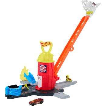 Mattel Hot Wheels City Super Fire Station Rescue Playset & 1:64 Scale Toy Car, Track Extends 16” JHL95 194735335008