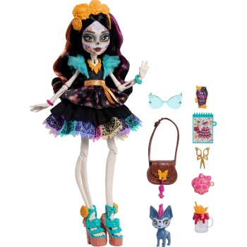 Mattel Monster High Skelita Calaveras Fashion Doll in Ruffled Dress With Pet Candelita and 7 Accessories JHK34 194735333561