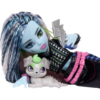 Mattel Monster High Frankie Stein Fashion Doll in Black Pleather Skirt With Pet Watzie and 7 Accessories JHK31 194735333714