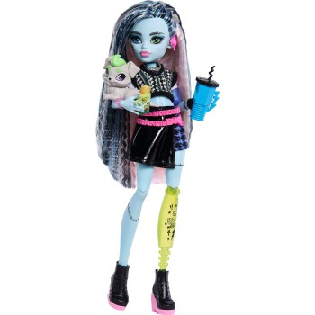 Mattel Monster High Frankie Stein Fashion Doll in Black Pleather Skirt With Pet Watzie and 7 Accessories JHK31 194735333714