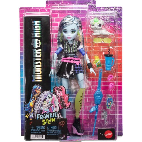 Mattel Monster High Frankie Stein Fashion Doll in Black Pleather Skirt With Pet Watzie and 7 Accessories JHK31 194735333714