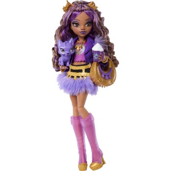 Mattel Monster High Clawdeen Wolf Fashion Doll in Furry Skirt With Pet Crescent and 7 Accessories JHK30 194735333592