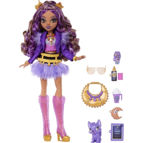 Mattel Monster High Clawdeen Wolf Fashion Doll in Furry Skirt With Pet Crescent and 7 Accessories JHK30 194735333592