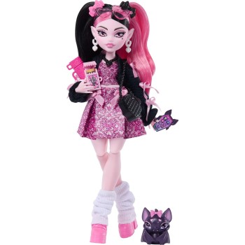 Mattel Monster High Draculaura Fashion Doll in Bow Dress With Pet Bat Count Fabulous and 7 Accessories JHK29 194735333721