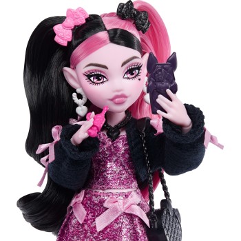 Mattel Monster High Draculaura Fashion Doll in Bow Dress With Pet Bat Count Fabulous and 7 Accessories JHK29 194735333721