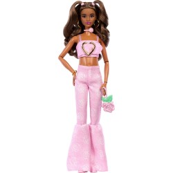 Mattel Barbie Deluxe Style Fashion Doll 12 in Pink Denim Crop Top and Flare Jeans, Brunette JJN72 194735340217