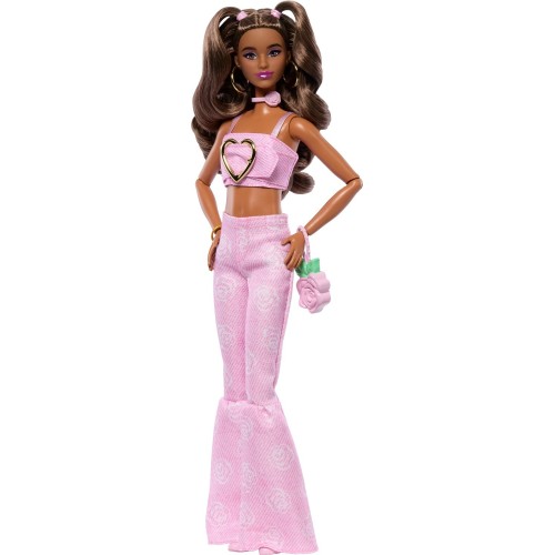 Mattel Barbie Deluxe Style Fashion Doll 12 in Pink Denim Crop Top and Flare Jeans, Brunette JJN72 194735340217