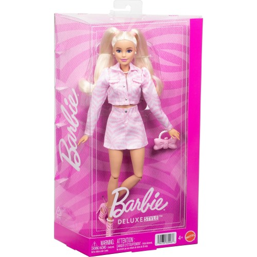 Mattel Barbie Deluxe Style Fashion Doll 9 in Matching Pink Denim Jacket & Skirt Set, Blonde JJN69 194735339938
