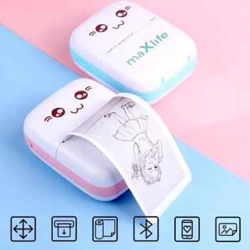 Maxlife Mxtp-100 Μίνι Εκτυπωτής Φωτογραφιών Τσέπης Φορητός Bluetooth Καλώδιο Usb Θερμικό Χαρτί MXTP-100B 5900495198037