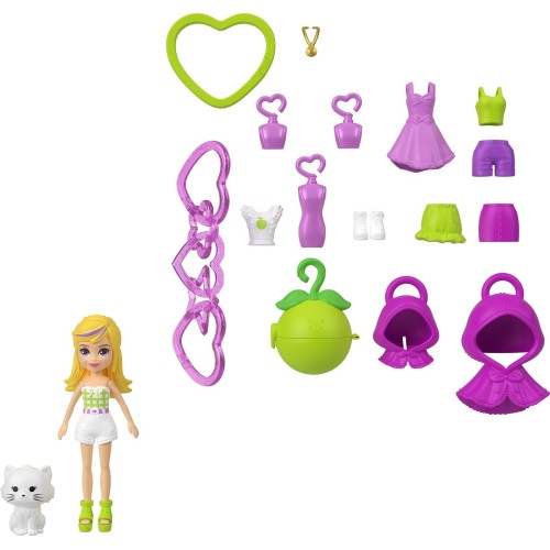 Mattel Polly Pocket Dolls & Pets, Keychain Style Kit, Fruit Fashions And Charm Accessories JKR46 / JKR47 194735354955
