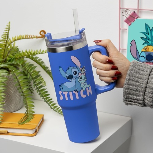 Paladone disney stitch 900 ml blue insulated travel cup and straw, officially licens PP14794LS 5056577758726