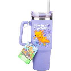 Paladone minecraft axolotl 900 ml purple insulated cup and straw, officially license PP14948MCF 5056577760699