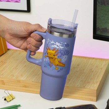 Paladone minecraft axolotl 900 ml purple insulated cup and straw, officially license PP14948MCF 5056577760699