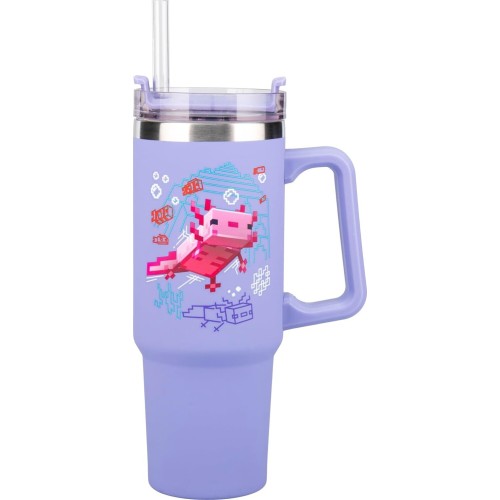 Paladone minecraft axolotl 900 ml purple insulated cup and straw, officially license PP14948MCF 5056577760699