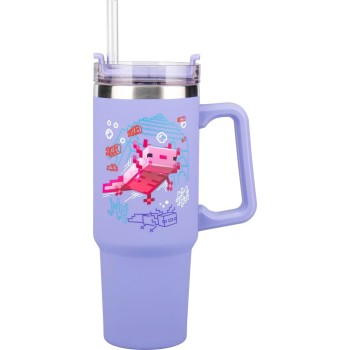 Paladone minecraft axolotl 900 ml purple insulated cup and straw, officially license PP14948MCF 5056577760699