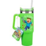 Paladone minecraft steve and creeper 30 oz green insulated cup and straw, officially PP14600MCF 5056577755756