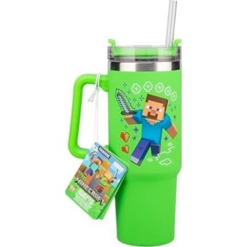 Paladone minecraft steve and creeper 30 oz green insulated cup and straw, officially PP14600MCF 5056577755756