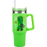 Paladone minecraft steve and creeper 30 oz green insulated cup and straw, officially PP14600MCF 5056577755756