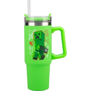 Paladone minecraft steve and creeper 30 oz green insulated cup and straw, officially PP14600MCF 5056577755756