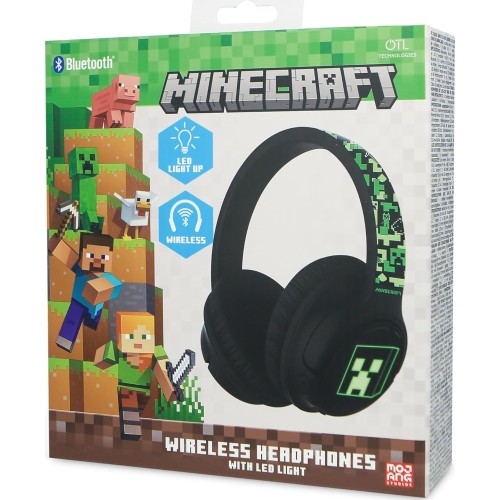 otl technologies otl  mc1241 minecraft wireless headphones with led light up feature - black  5055371629089