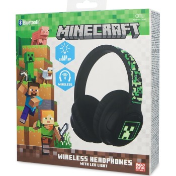 otl technologies otl  mc1241 minecraft wireless headphones with led light up feature - black  5055371629089