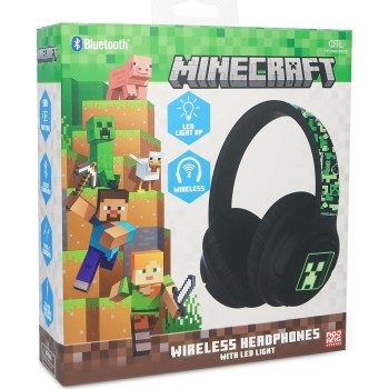 otl technologies otl  mc1241 minecraft wireless headphones with led light up feature - black  5055371629089