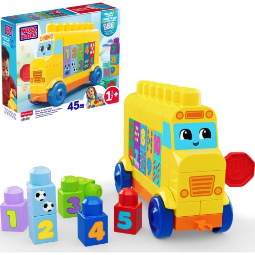 Mega Bloks First Builders Build & Count Bus Block Toy (45 Pieces) for Toddler JKG34 194735349050