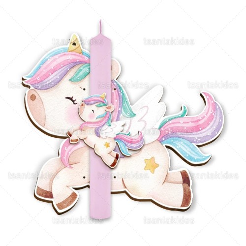 Λαμπάδες Decor Λαμπάδα Ξύλινη Πλάτη - Unicorn Με Διακοσμητικό TS740 5202200079847